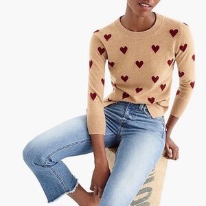 100% Cashmere J. Crew tan with heart sweater